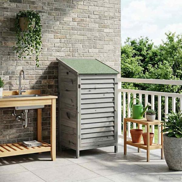ARDEBO.de - Gartenschuppen Grau 59 x 56 x 113,5 cm Massivholz aus Fichte