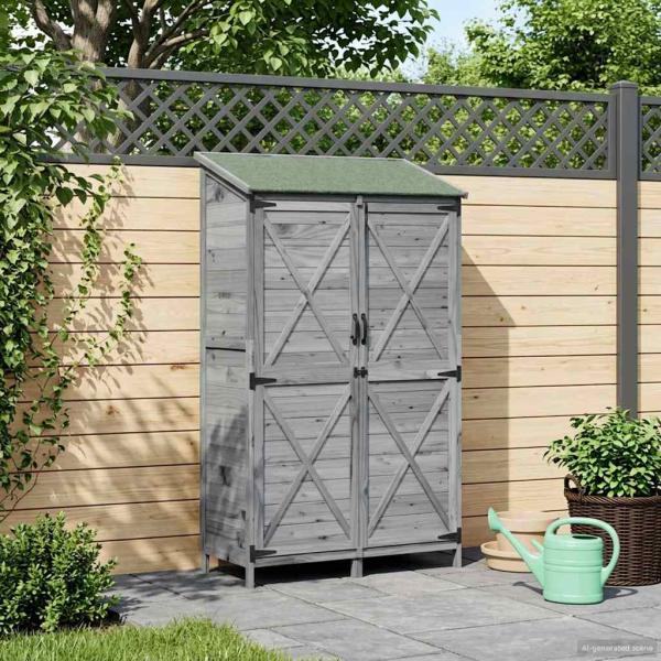 ARDEBO.de - Gartenschuppen Grau 106 x 56 x 176,5 cm Massivholz aus Fichte