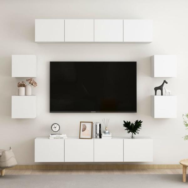 ARDEBO.de - 8-tlg. TV-Schrank-Set Weiß Holzwerkstoff