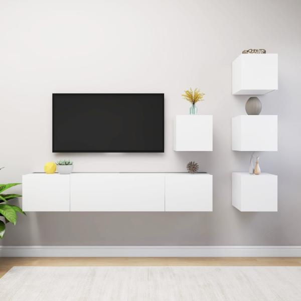ARDEBO.de - 6-tlg. TV-Schrank-Set Weiß Holzwerkstoff