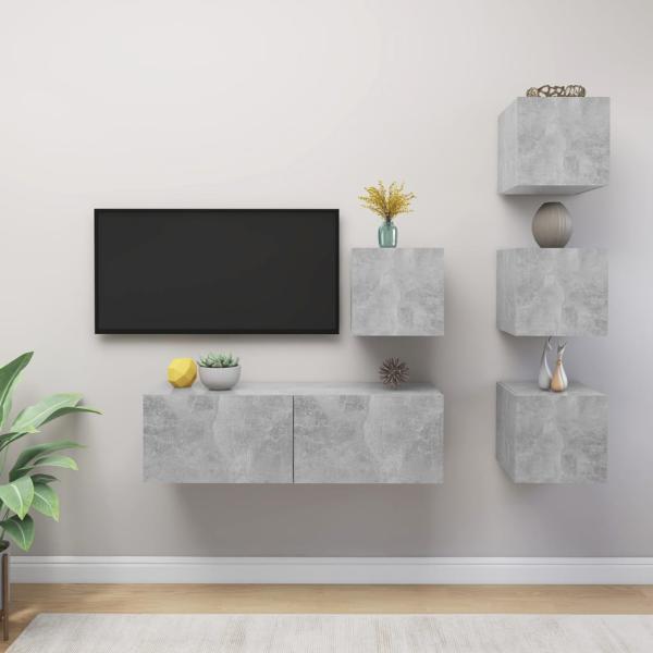 ARDEBO.de - 5-tlg. TV-Schrank-Set Betongrau Holzwerkstoff