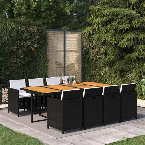ARDEBO.de - 9-tlg. Garten-Essgruppe mit Kissen Poly Rattan Schwarz