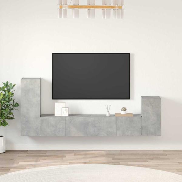 ARDEBO.de - 4-tlg. TV-Schrank-Set Betongrau Holzwerkstoff