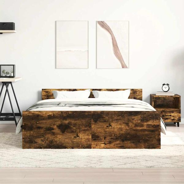 Bettgestell mit Kopf- und Fußteil Räuchereiche 150x200 cm