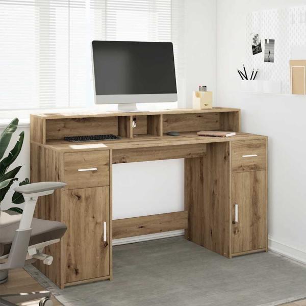 ARDEBO.de - LED-Schreibtisch Artisan-Eiche 140x55x91 Holzwerkstoff