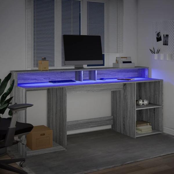 LED-Schreibtisch Grau Sonoma 200x55x91 cm Holzwerkstoff