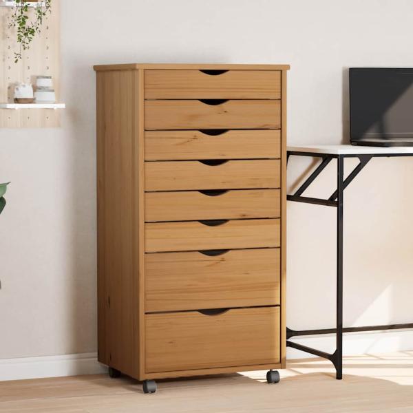 ARDEBO.de - Rollschrank mit Schubladen MOSS Honigbraun Massivholz Kiefer