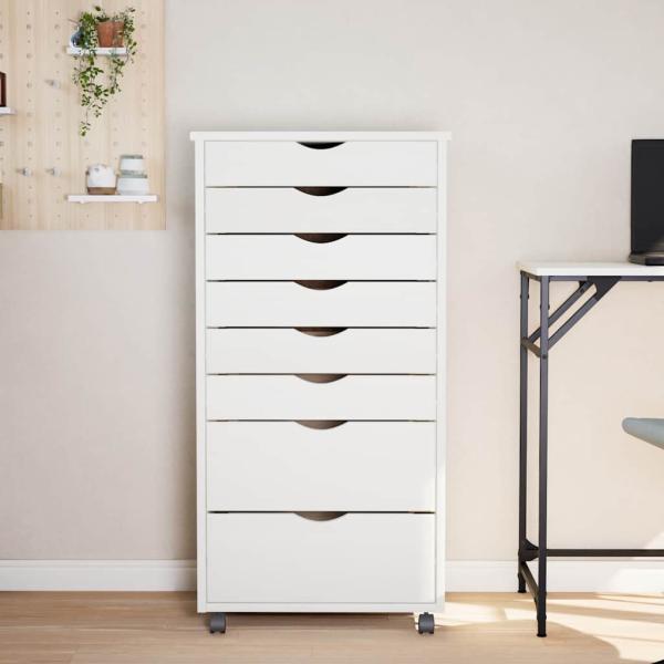 Rollschrank mit Schubladen MOSS Wei? Massivholz Kiefer