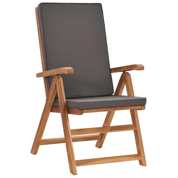 Klappbare Liegest?hle mit Kissen, 2 St?ck, Massivholz Teak, Grau