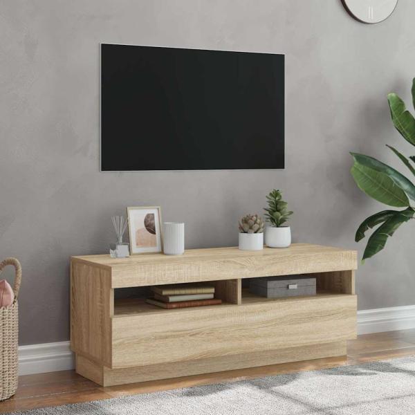 ARDEBO.de - TV-Schrank mit LED-Leuchten Sonoma-Eiche 100x35x40 cm