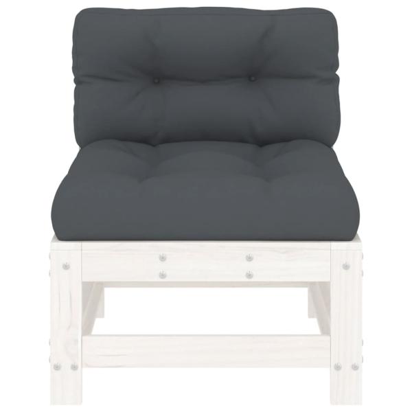 Mittelsofas mit Kissen 2 Stk. Weiß Massivholz Kiefer