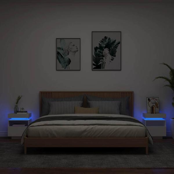 ARDEBO.de - Nachttische mit LED-Leuchten 2 Stk. Weiß 40x39x48,5 cm