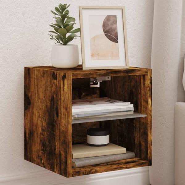 ARDEBO.de - TV-Wandschrank mit LED-Leuchten Räuchereiche 30x28,5x30 cm