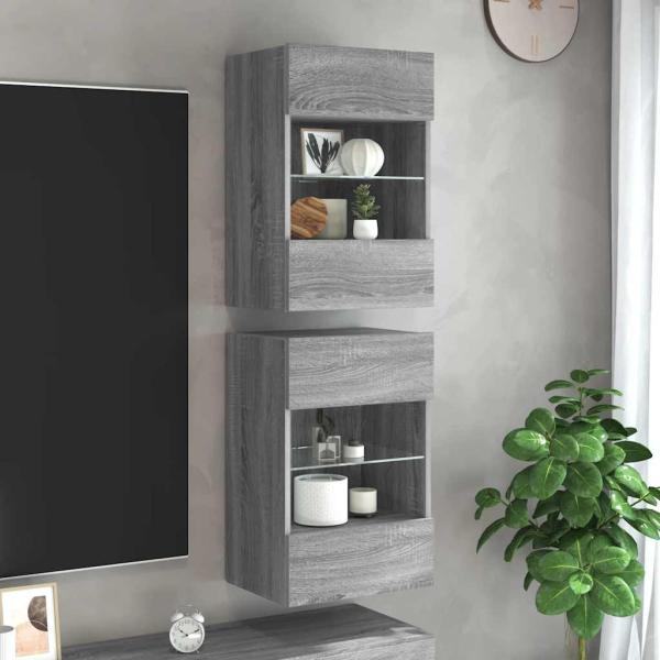 ARDEBO.de - Wandschränke mit LED-Leuchten für TV 2 Stk. Grau Sonoma