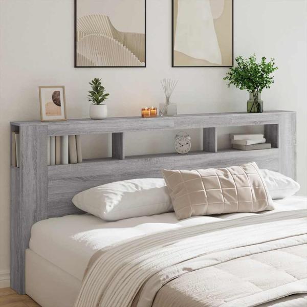 LED-Kopfteil Grau Sonoma 220x18,5x103,5 cm Holzwerkstoff