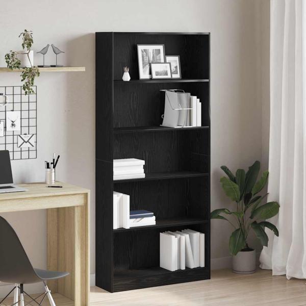 ARDEBO.de - Bücherregal Schwarz Eichen-Optik 80x24x176 cm Holzwerkstoff