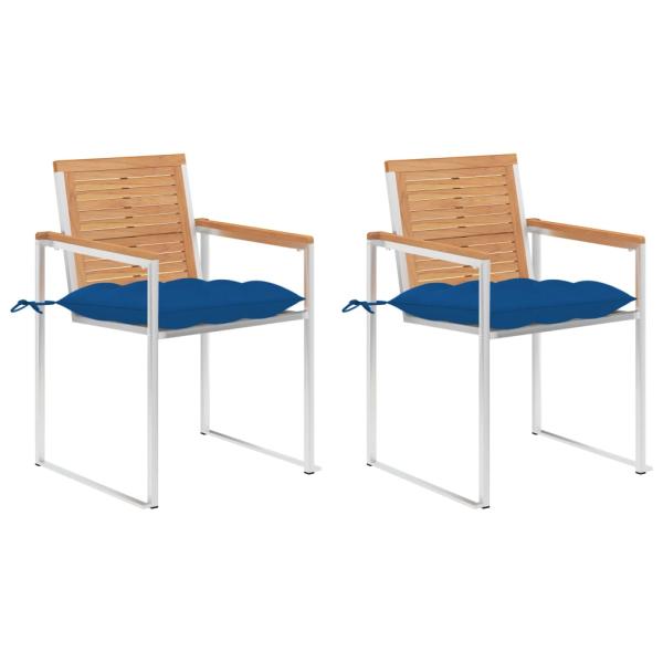 ARDEBO.de - Gartenstühle mit Kissen 2 Stk. Massivholz Teak und Stahl