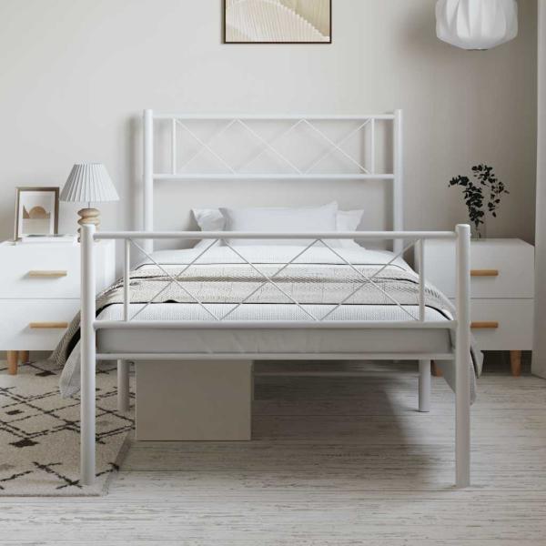Bettgestell mit Kopf- und Fußteil Metall Weiß 100x200 cm