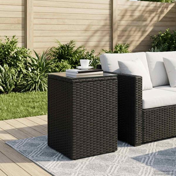 ARDEBO.de - Beistelltisch Schwarz 35 x 35 x 50 cm Poly-Rattan
