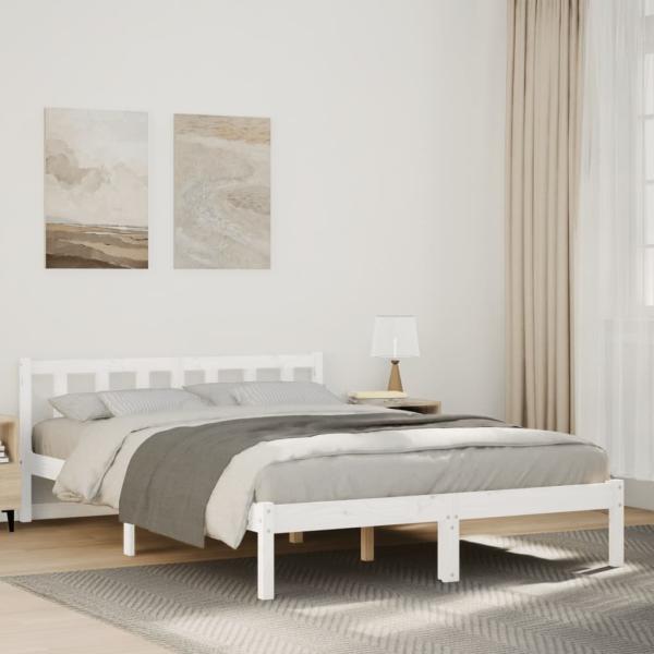ARDEBO.de - Massivholzbett Extra Lang ohne Matratze Weiß 160x210 Kieferholz