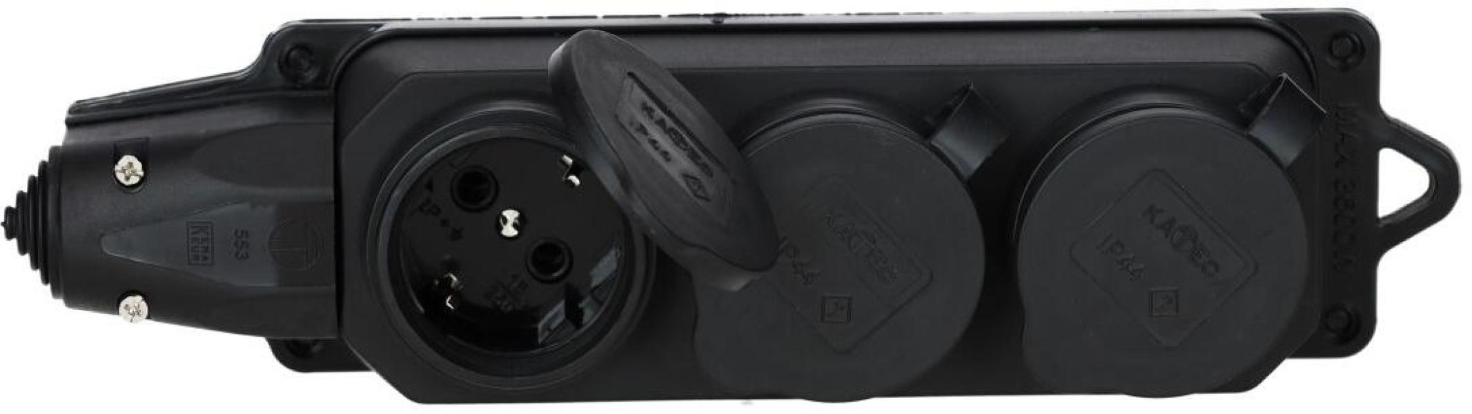 Bachmann 381.109 Steckdosenleiste, mit Deckel, 3-fach, schwarz