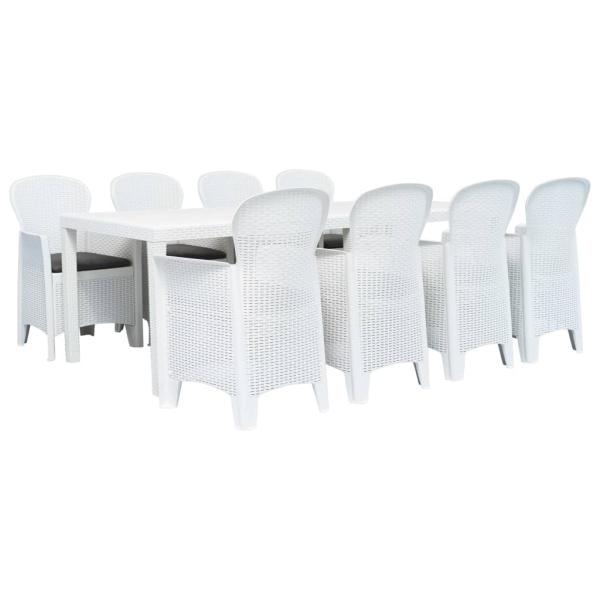 ARDEBO.de - 9-tlg. Garten-Essgruppe Kunststoff Weiß Rattan-Optik