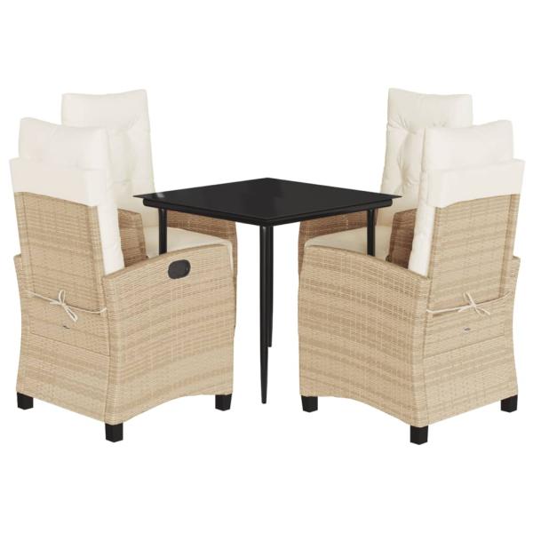 5-tlg. Garten-Essgruppe mit Kissen Beige Poly Rattan