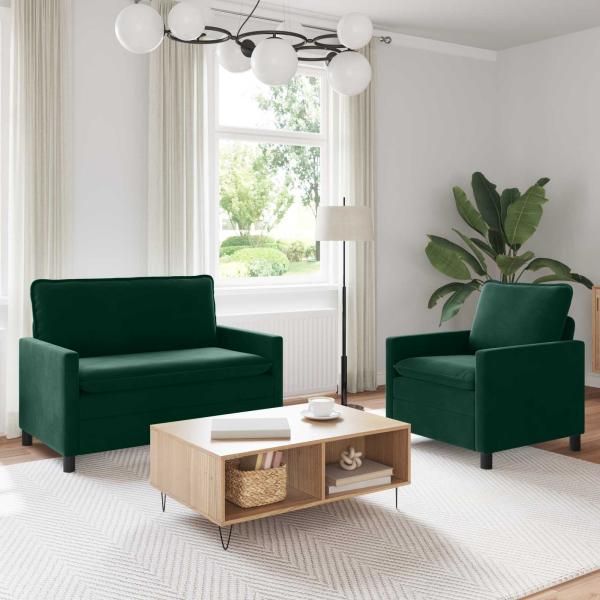 ARDEBO.de - Sofa Set 2 stk. Dunkelgrün Samt