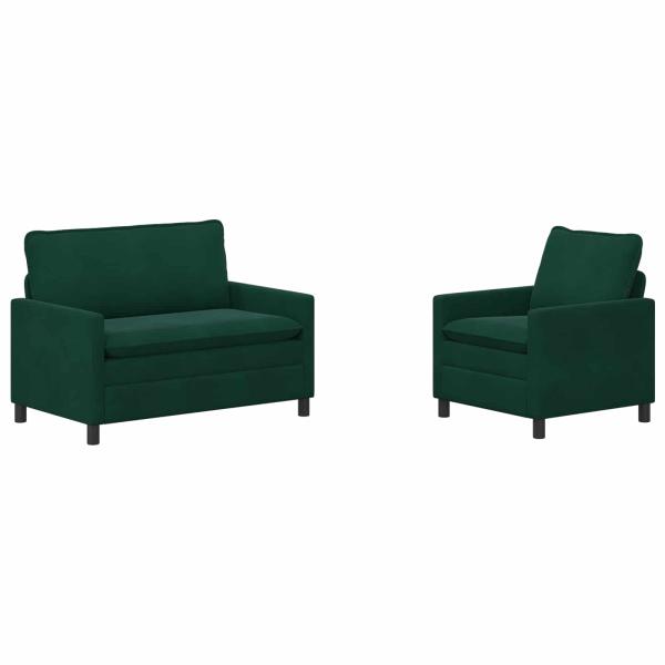 Sofa Set 2 stk. Dunkelgrün Samt