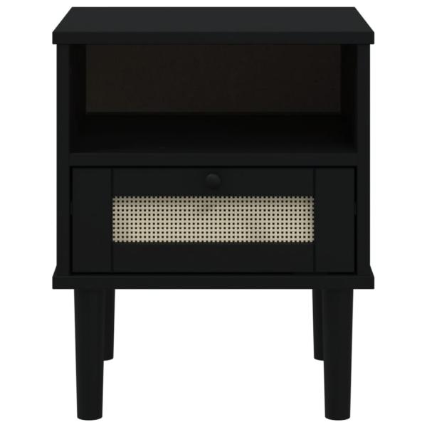 Nachttisch SENJA Rattan-Look Schwarz 40x35x48 Massivholz Kiefer