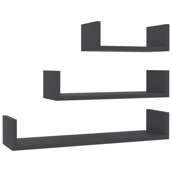 Wandregal 3 Stk. Grau Holzwerkstoff