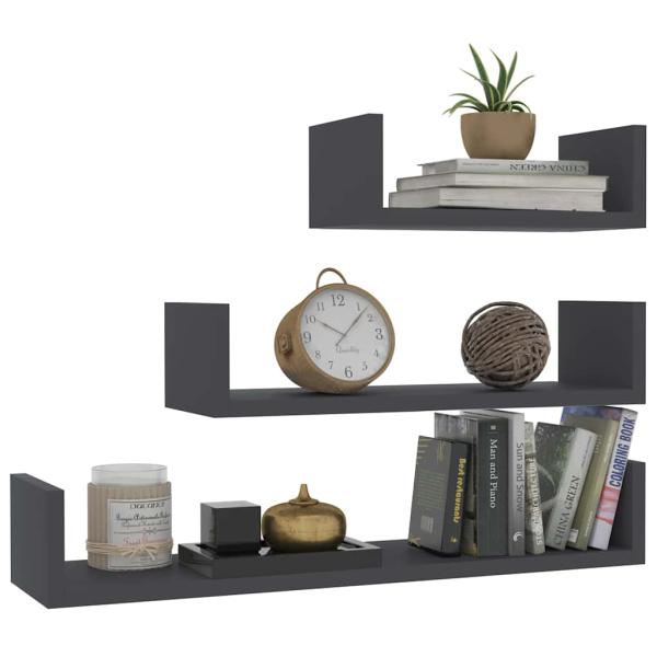 Wandregal 3 Stk. Grau Holzwerkstoff