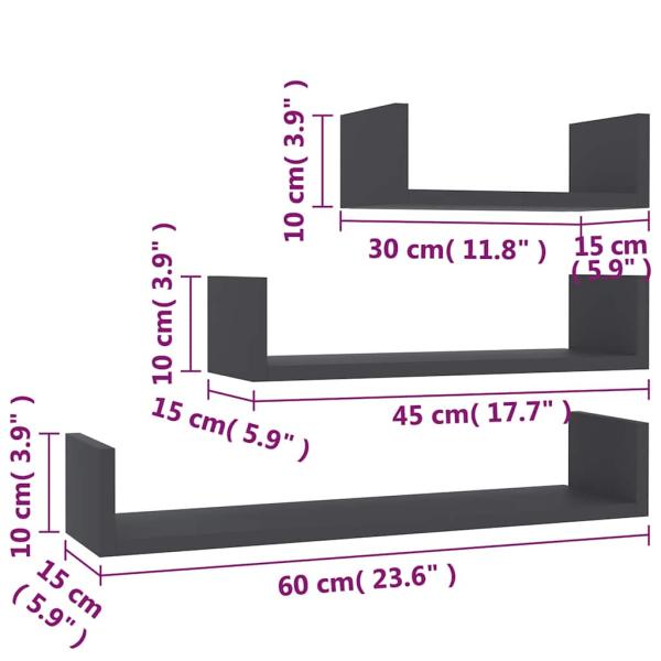 Wandregal 3 Stk. Grau Holzwerkstoff