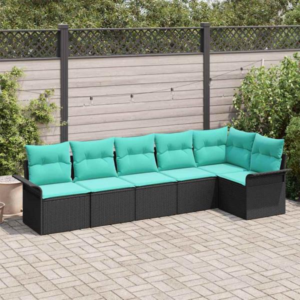 ARDEBO.de - Gartensofa-set mit Kissen 6 pcs Schwarz Poly-Rattan