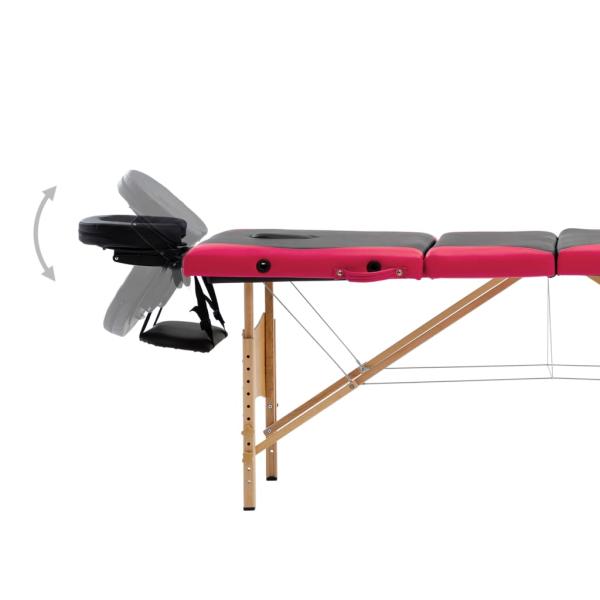 Massageliege Klappbar 4-Zonen mit Holzgestell Schwarz und Rosa
