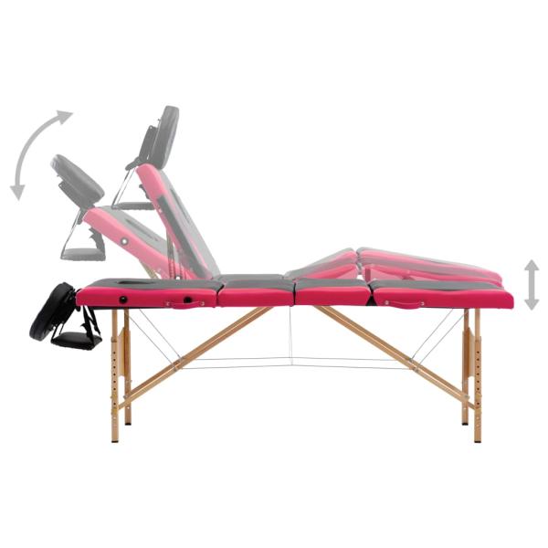 Massageliege Klappbar 4-Zonen mit Holzgestell Schwarz und Rosa