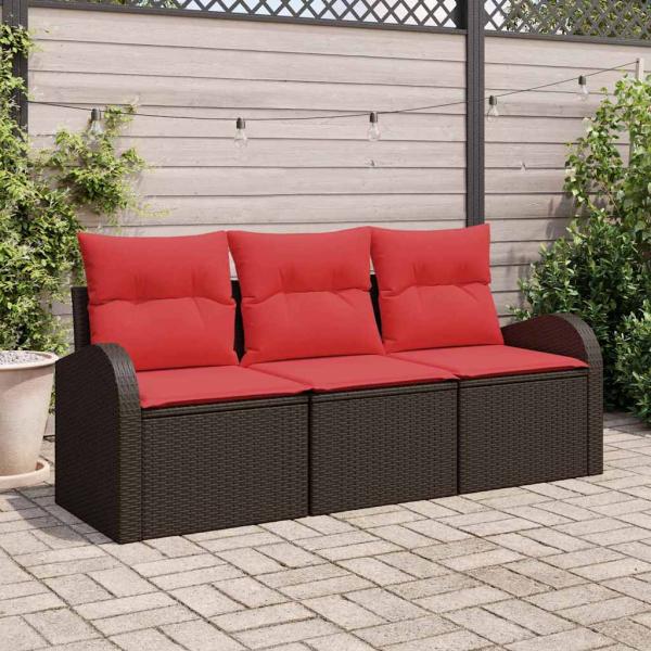 ARDEBO.de - Garten-Sofa-Set 3 stk. Braun und Rot Poly Rattan