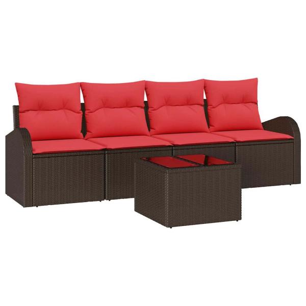 Gartensofa-set 5 stk. 4-Sitzanzahl Beige und Rot Poly-Rattan