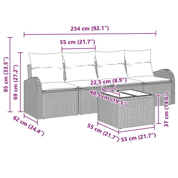 Gartensofa-set 5 stk. 4-Sitzanzahl Beige und Rot Poly-Rattan