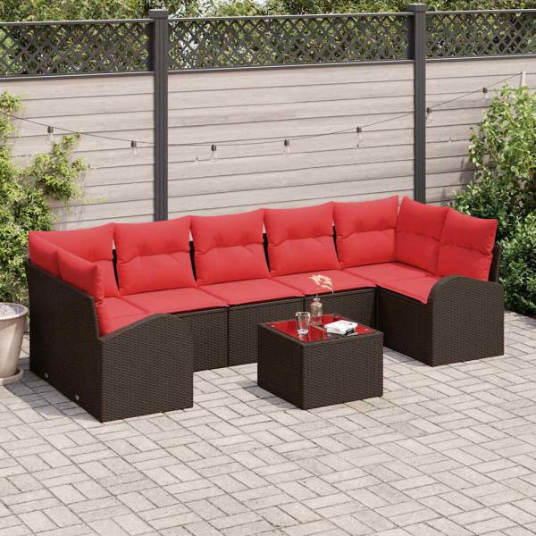 ARDEBO.de - Gartensofa-set 8 stk. 7-Sitzanzahl Beige und Rot Poly-Rattan