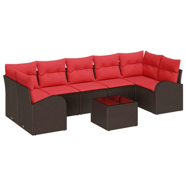 Gartensofa-set 8 stk. 7-Sitzanzahl Beige und Rot Poly-Rattan