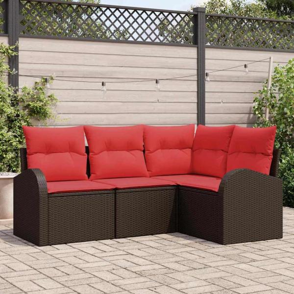 ARDEBO.de - Gartensofa-set 4 stk. Braun und Rot Poly-Rattan