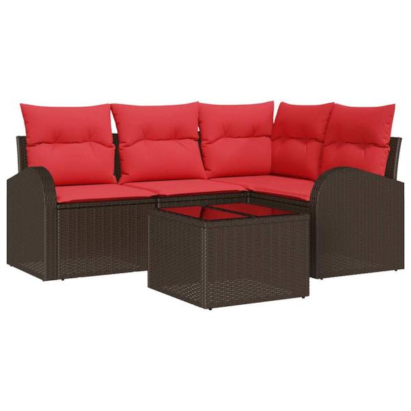 Gartensofa-set 5 stk. Braun und Rot Poly-Rattan