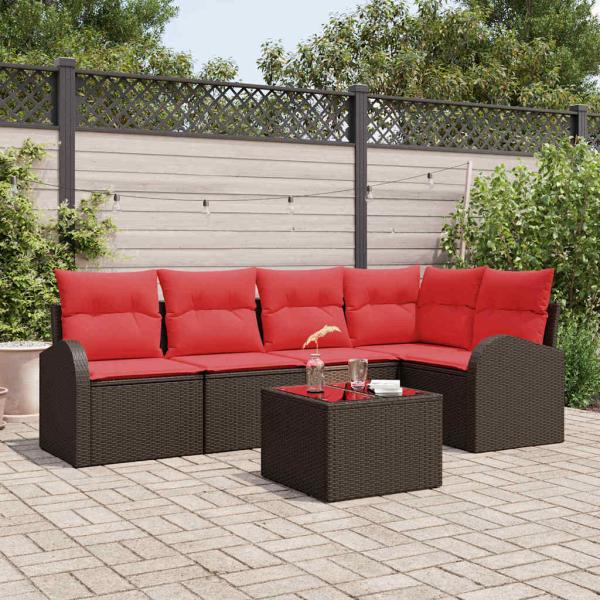 ARDEBO.de - Gartensofa-set 6 stk. Braun und Rot Poly-Rattan
