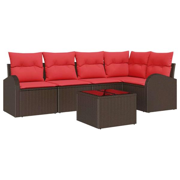 Gartensofa-set 6 stk. Braun und Rot Poly-Rattan