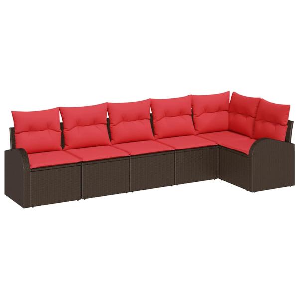 Gartensofa-set 6 stk. Braun und Rot Poly-Rattan
