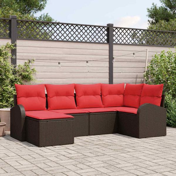 ARDEBO.de - Sofa Set 6 stk. Braun und Rot Poly-Rattan