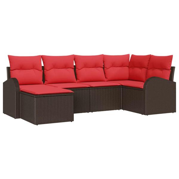 Sofa Set 6 stk. Braun und Rot Poly-Rattan