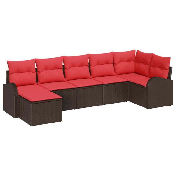 Sofa Set 7 stk. Braun und Rot Poly-Rattan