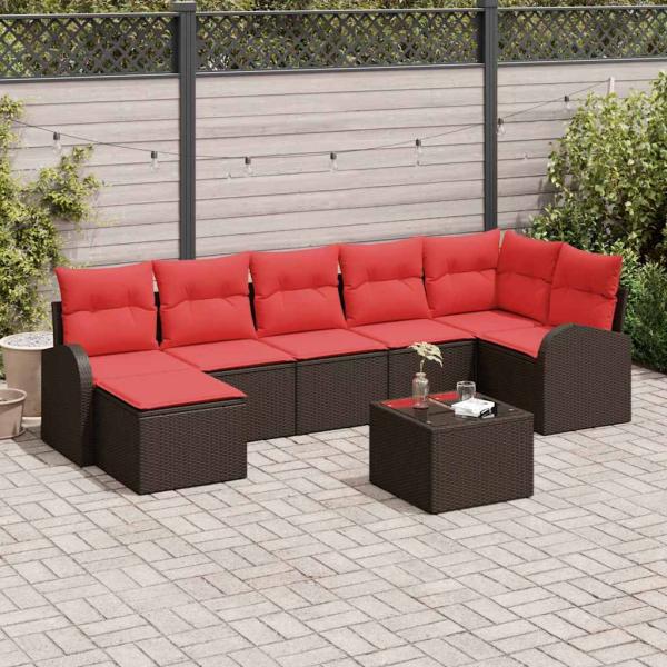 ARDEBO.de - Sofa Set 8 stk. Braun und Rot Poly-Rattan